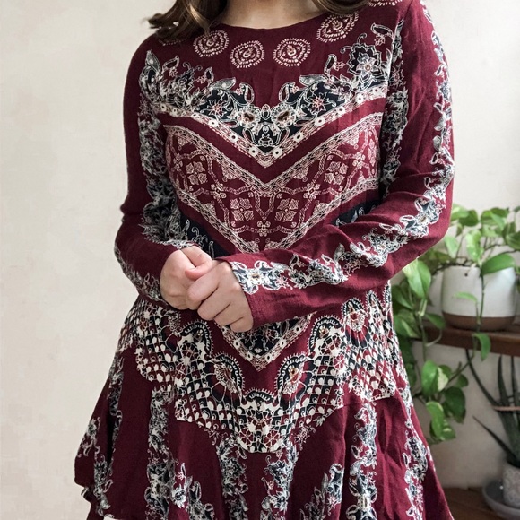 FREE PEOPLE SMOOTH TALKER RED COMBO TUNIC DRESS - Picture 5 of 5